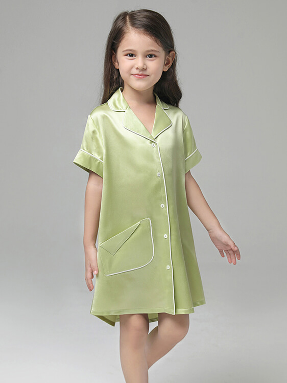 19 Momme Cute Button Up Silk Sleep Shirts For Girls